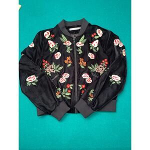 Alice + Olivia by Stacey Bendet Embroidered Black Bomber Jacket Sz M NWOT